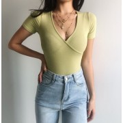 Retro Simple Solid Color Cross Deep V Sl - Košulje - kratke - $27.99  ~ 177,81kn