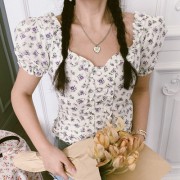 Retro Square Collar Girls Floral Short Ear Sleeve Shirt - Košulje - kratke - $27.99  ~ 177,81kn