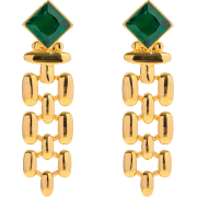 Retro Tassel Rhombus Copper Gold Plated Artificial Gemstones Drop Earrings 1 Pai - Earrings - $3.93 