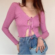 Retro Women's New Long Sleeve Slim Elastic Lace Knit Cardigan - Shirts - $28.99 