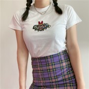 Retro flying police girl embroidered high waist slim T-shirt - Shirts - $25.99 