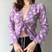 Retro girl print lace-up shirt - Košulje - kratke - $27.99  ~ 177,81kn