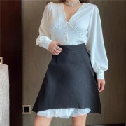 Retro mesh splicing fake two high waist skirts wild skirt A-line skirt - Skirts - $27.99 