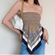 Retro positioning flower pleated tube top top backless sexy - Shirts - $25.99 