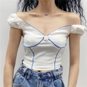 Retro puff sleeve short shirt three-dimensional stitching shirt - Рубашки - короткие - $26.99  ~ 23.18€