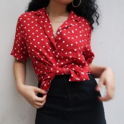 Retro red wave short-sleeved shirt - Myファッションスナップ - $28.99  ~ ¥3,263