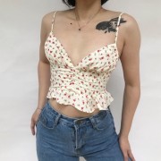 Retro sexy small floral suspender umbili - T-shirts - $25.99 