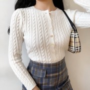 Retro short twist button knit cardigan f - Pullovers - $35.99 