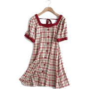 Retro strappy plaid a-line dress - 连衣裙 - $23.19  ~ ¥155.38