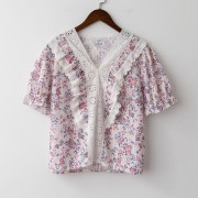 Retro-style printed V-neck shirt wild shirt - Košulje - kratke - $23.99  ~ 152,40kn