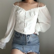 Retro white sexy one-shoulder shirt top - Majice - kratke - $25.99  ~ 22.32€