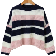 Retro wild loose striped colorblock pull - Pullovers - $45.99 
