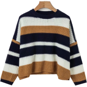 Retro wild loose striped colorblock pull - Pullovers - $45.99 