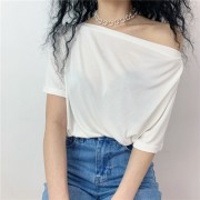 Retro word collar pleated loose T-shirt simple strapless bottoming shirt - Camicie (corte) - $27.99  ~ 24.04€