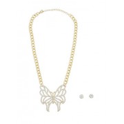 Rhinestone Butterfly Necklace with Stud Earrings - Brincos - $6.99  ~ 6.00€