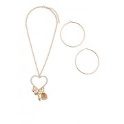 Rhinestone Heart Charm Necklace and Hoop Earrings - Earrings - $6.99 