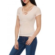 Rib Knit Caged Neck Top - Top - $6.99 
