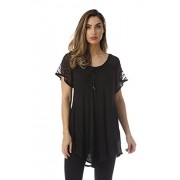 Riviera Sun Loose Fit Mesh Sleeve Lace up Embroidered Tunic Top Blouse Shirt - Košulje - kratke - $9.99  ~ 63,46kn