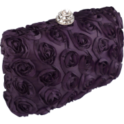 Romantic Rose Rosette Sheer Satin Hard Case Baguette Evening Clutch Purse w/Detachable Chain Purple - Hand bag - $39.99 