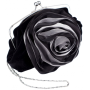 Romantic Rosette Rose Evening Handbag, Clasp Purse Clutch w/Hidden Chain Black - Hand bag - $31.99 