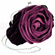 Romantic Rosette Rose Evening Handbag, Clasp Purse Clutch w/Hidden Chain Purple - Hand bag - $31.99 