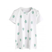 Romwe Women's Casual Tunic Top Plant Logo Allover Cartoon Cacti Cactus Graphic Print Tee Shirt - T-shirts - $19.99 