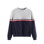 Romwe Women's Color Block Round Neck Long Sleeve Pullover Striped Sweatshirt Top - Majice - dolge - $15.99  ~ 13.73€