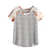 Romwe Women's Floral Print Short Sleeve Tops Striped Casual Blouses T Shirt - Magliette - $11.99  ~ 10.30€