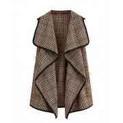Romwe Women's Plus Plaid Contrast Trim Waterfall Collar Open Front Sleeveless Jacket Cardigan - Outerwear - $16.99 