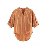 Romwe Women's Rolled up Sleeve V Neck Pleated Hem Casual Tee Shirts Blouse Tops - Koszulki - krótkie - $17.99  ~ 15.45€