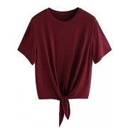 Romwe Women's Short Sleeve Tie Front Knot Casual Loose Fit Tee T-Shirt - T-shirts - $7.99 