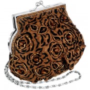 Rosette Vintage Victorian Beaded Frame Kiss Clasp Mini Evening Bag Clutch Handbag Coin Accessory Brown - Hand bag - $42.50 