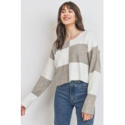 Round Neck Color Block Long Sleeve Sweater - Pullovers - $72.60 