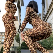 Round Neck Long Sleeve Leopard Jumpsuit Trousers - Košulje - kratke - $25.99  ~ 165,10kn