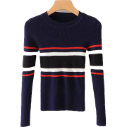 Round neck long sleeve colorblock stripe - Pullovers - $27.99 