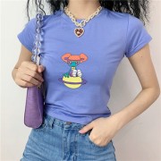 Round neck printed T-shirt female tight-fitting short-sleeved bottoming shirt to - Camicie (corte) - $19.99  ~ 17.17€