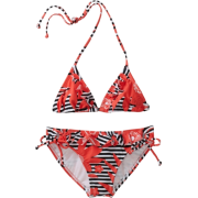 Roxy Kids Girls 7-16 Seashore Party Print Tiki Tri Ruffle 2 Piece Swimsuit Set Bright Coral - Kostiumy kąpielowe - $42.00  ~ 36.07€