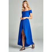 Royal Blue Off Shoulder Solid Jersey Romper Maxi - Dresses - $49.50 
