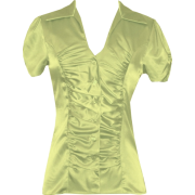 Ruched Satin Holiday Top Button-Down Junior Plus Size Green - Top - $9.99 