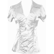Ruched Satin Holiday Top Button-Down Junior Plus Size White - Top - $9.99 