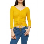 Ruched Drawstring Front Top - Top - $7.97  ~ 6.85€