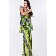Ruffle Sleeve Tiered Bottom Print Long Dress - Dresses - $64.90 