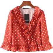 Ruffle V-neck dotted chiffon blouse - Košulje - kratke - $25.99  ~ 165,10kn