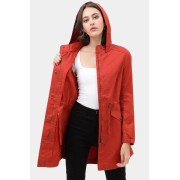 Rust Long Line Hooded Utility Anorak Jacket Coat - Jacket - coats - $46.75 