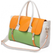 SAFIYA Orange Green Textured Top Double Handle Dual Turn Lock Office Tote Shopper Hobo Satchel Handbag Purse Shoulder Bag - Hand bag - $21.50 