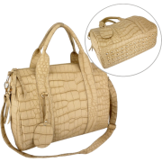 SANDI Beige Crocodile Studded Double Top Handle Shopper Tote Bowler Handbag Shoulder Bag Satchel Purse - Hand bag - $29.50 