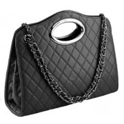 SERENA Diamond Quilted Soft Leatherette Lady Briefcase Handbag Satchel Office Tote Bag w/ Shoulder Chain - 2 color option Black - Hand bag - $25.50 