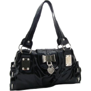 SEY Sweet Black Bow / Heart Lock PU Patent Leather Satchel Bowler Hobo Handbag Purse - Hand bag - $25.50 