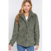 Sage Green Long Slv Flap Pocket Oversize Jacket - Jacket - coats - $44.00 