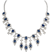 Sapphire Diamond Drop Necklace 1990s - Collares - 